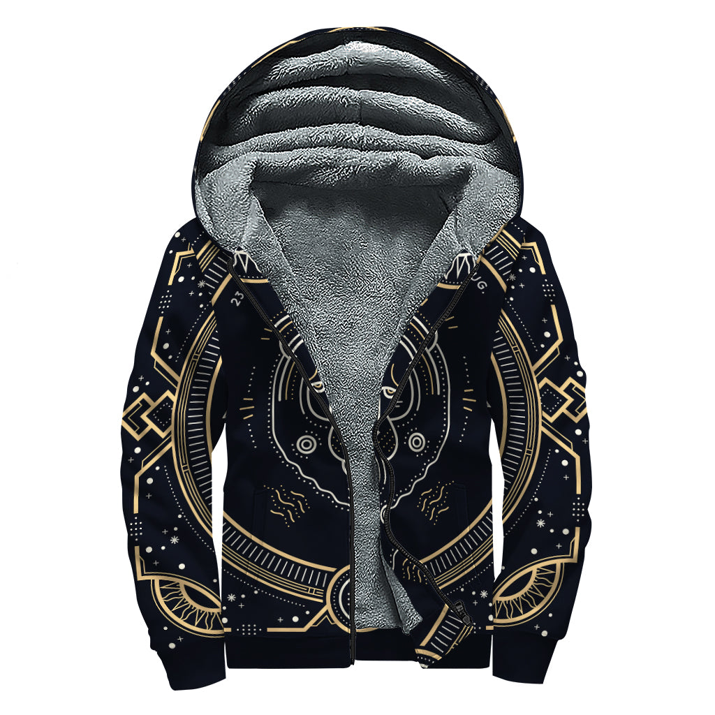 Vintage Leo Zodiac Sign Print Sherpa Lined Zip Up Hoodie