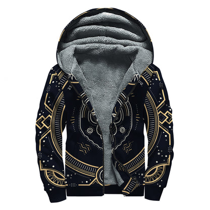 Vintage Leo Zodiac Sign Print Sherpa Lined Zip Up Hoodie
