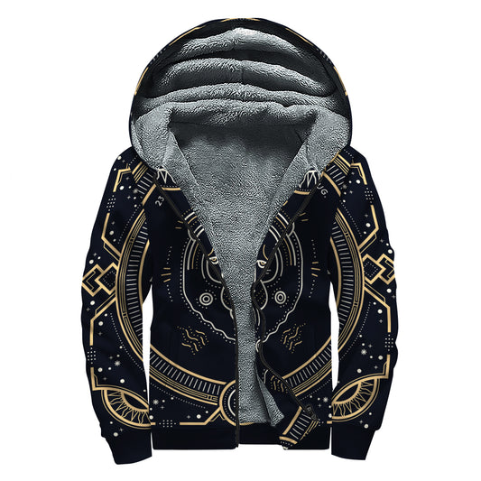 Vintage Leo Zodiac Sign Print Sherpa Lined Zip Up Hoodie