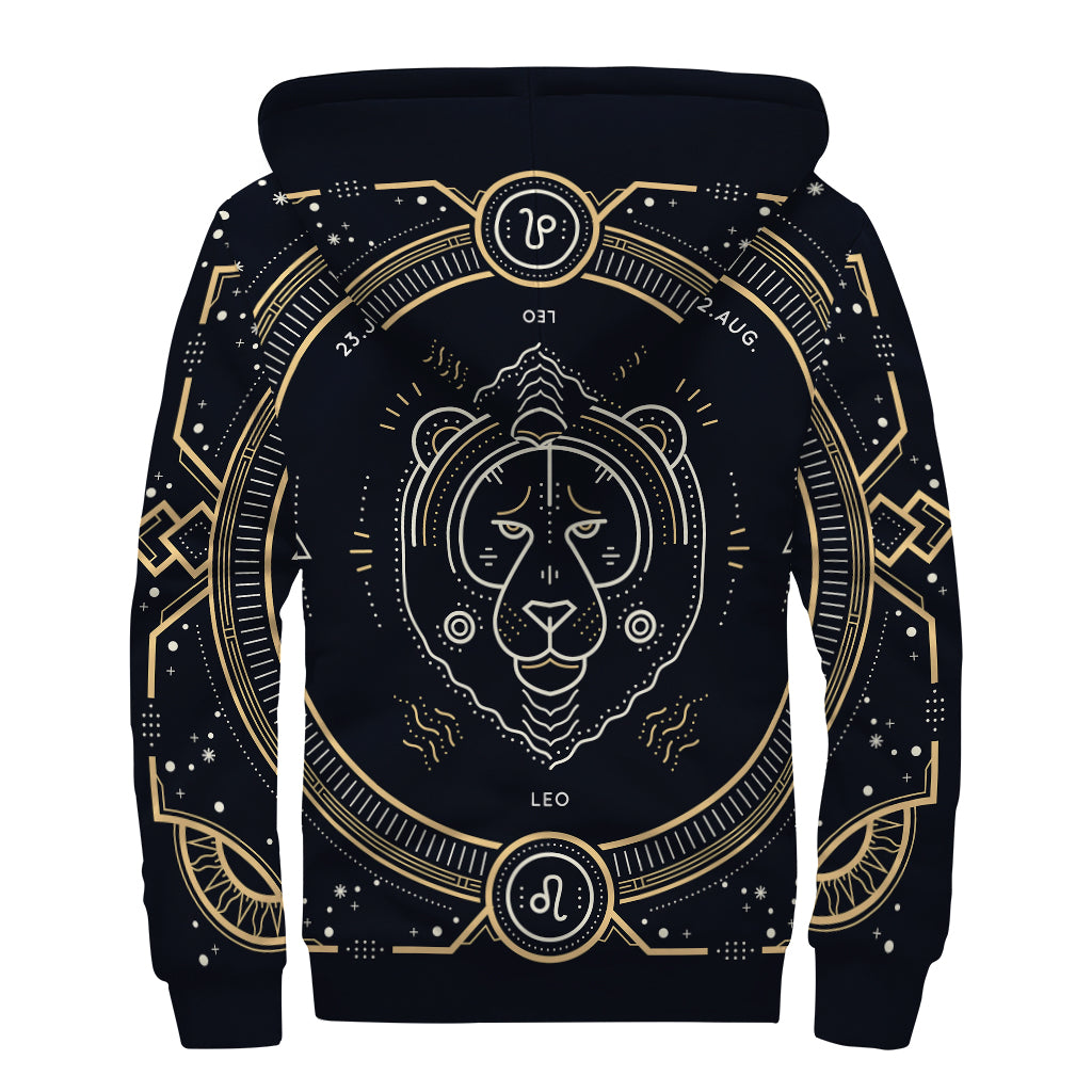 Vintage Leo Zodiac Sign Print Sherpa Lined Zip Up Hoodie