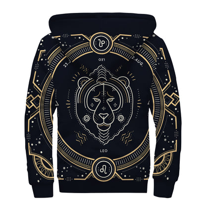 Vintage Leo Zodiac Sign Print Sherpa Lined Zip Up Hoodie