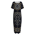 Vintage Leo Zodiac Sign Print Short Sleeve Long Nightdress