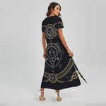 Vintage Leo Zodiac Sign Print Short Sleeve Maxi Dress