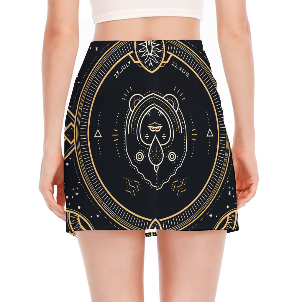 Vintage Leo Zodiac Sign Print Side Slit Mini Skirt