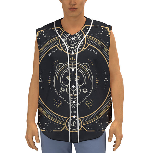 Vintage Leo Zodiac Sign Print Sleeveless Baseball Jersey