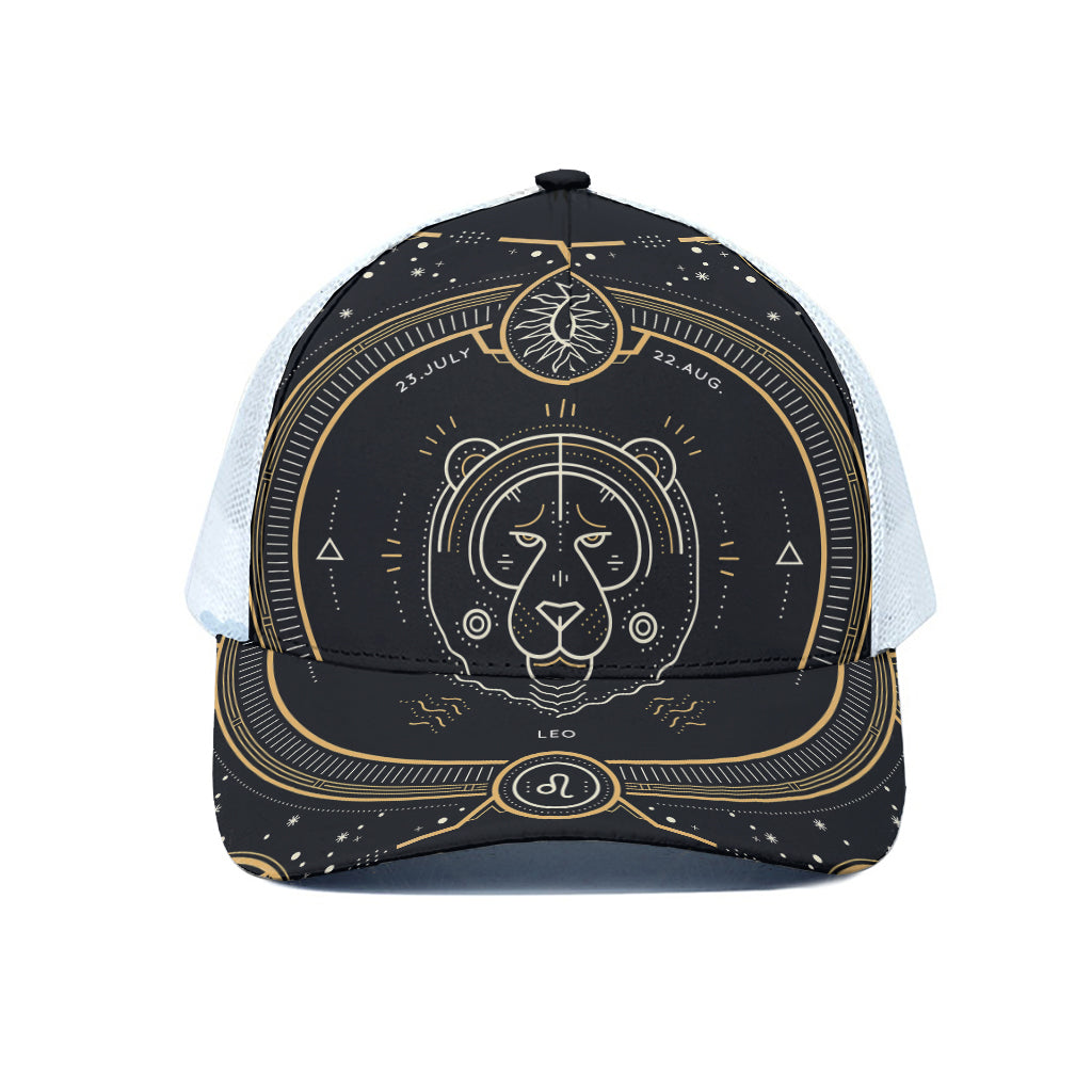 Vintage Leo Zodiac Sign Print White Mesh Trucker Cap