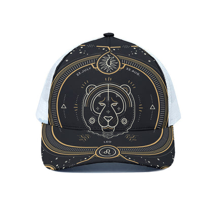 Vintage Leo Zodiac Sign Print White Mesh Trucker Cap
