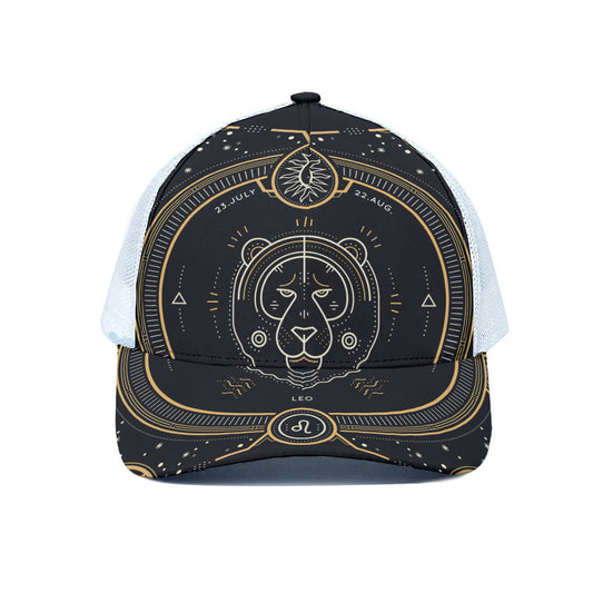 Vintage Leo Zodiac Sign Print White Mesh Trucker Cap