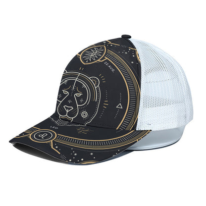 Vintage Leo Zodiac Sign Print White Mesh Trucker Cap