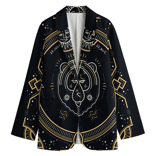 Vintage Leo Zodiac Sign Print Women's Cotton Blazer
