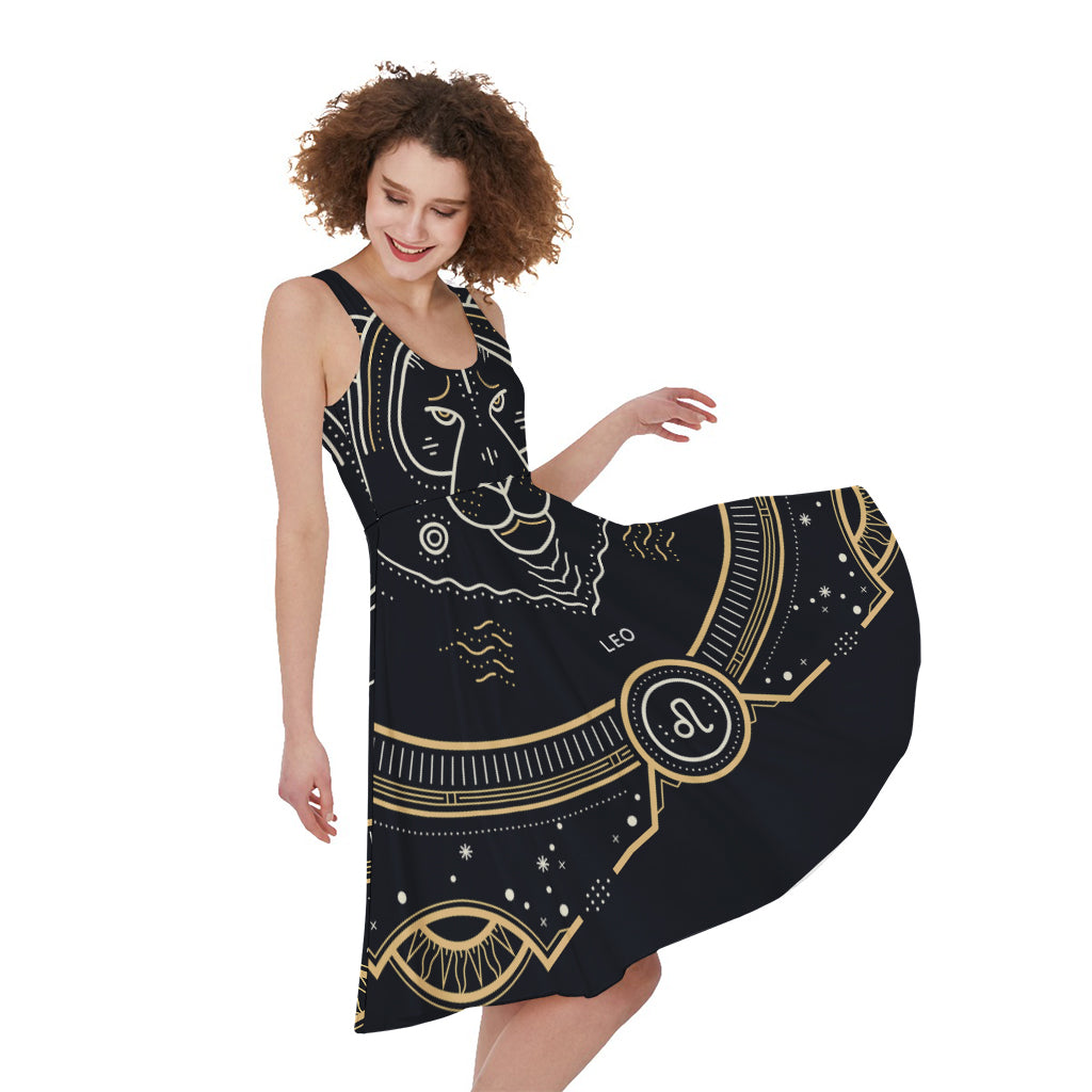 Vintage Leo Zodiac Sign Print Women's Sleeveless Dress