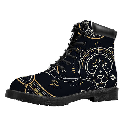 Vintage Leo Zodiac Sign Print Work Boots