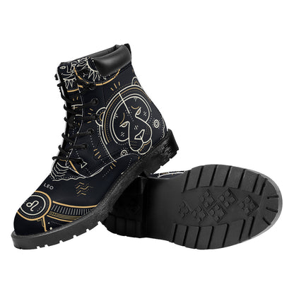 Vintage Leo Zodiac Sign Print Work Boots