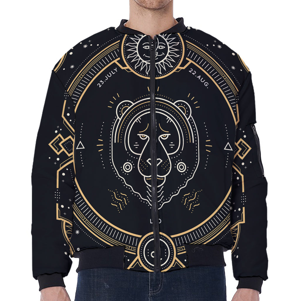 Vintage Leo Zodiac Sign Print Zip Sleeve Bomber Jacket