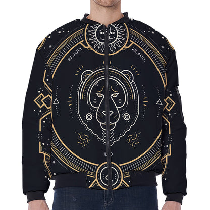Vintage Leo Zodiac Sign Print Zip Sleeve Bomber Jacket
