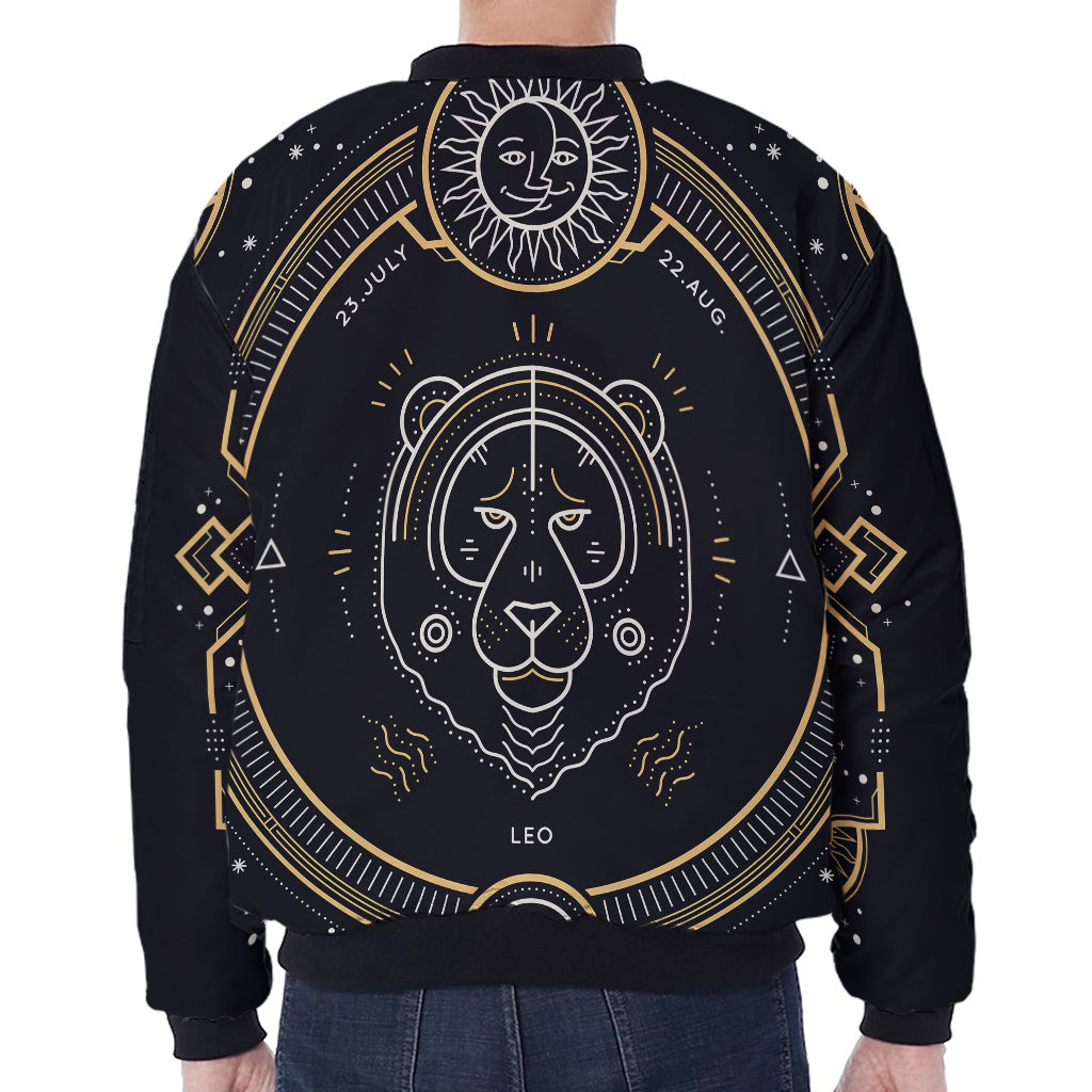 Vintage Leo Zodiac Sign Print Zip Sleeve Bomber Jacket