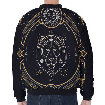 Vintage Leo Zodiac Sign Print Zip Sleeve Bomber Jacket