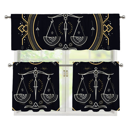 Vintage Libra Zodiac Sign Print 3 Piece Kitchen Curtains