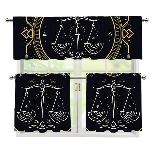 Vintage Libra Zodiac Sign Print 3 Piece Kitchen Curtains