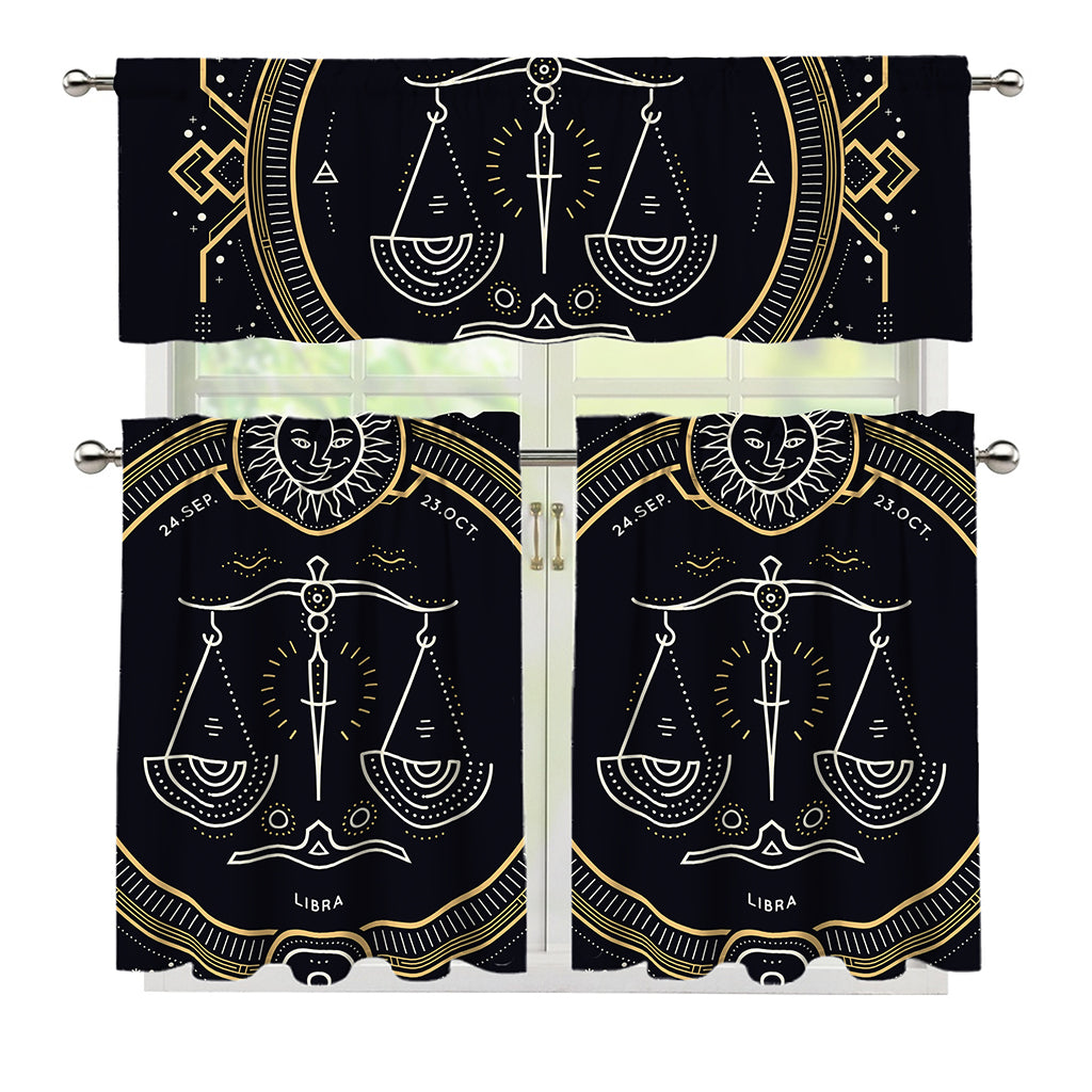 Vintage Libra Zodiac Sign Print 3 Piece Kitchen Curtains