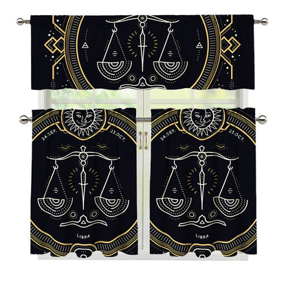 Vintage Libra Zodiac Sign Print 3 Piece Kitchen Curtains