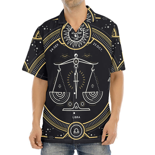 Vintage Libra Zodiac Sign Print Aloha Shirt