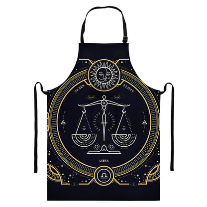 Vintage Libra Zodiac Sign Print Bib Apron With Pocket