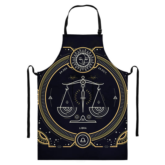 Vintage Libra Zodiac Sign Print Bib Apron With Pocket