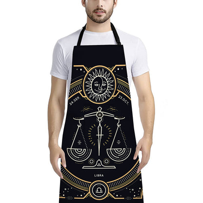 Vintage Libra Zodiac Sign Print Bib Apron With Pocket