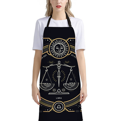 Vintage Libra Zodiac Sign Print Bib Apron With Pocket
