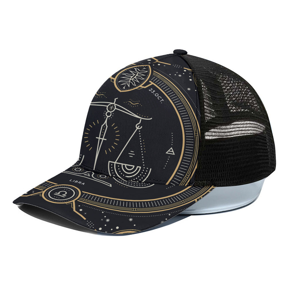 Vintage Libra Zodiac Sign Print Black Mesh Trucker Cap