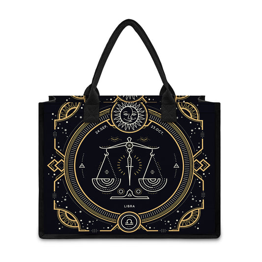 Vintage Libra Zodiac Sign Print Canvas Tote Bag