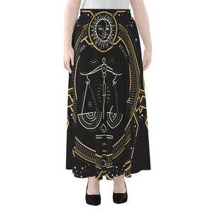 Vintage Libra Zodiac Sign Print Chiffon Maxi Skirt