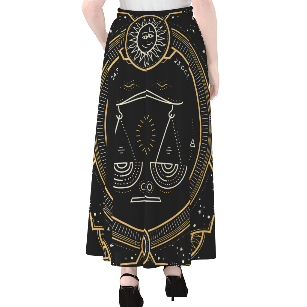 Vintage Libra Zodiac Sign Print Chiffon Maxi Skirt