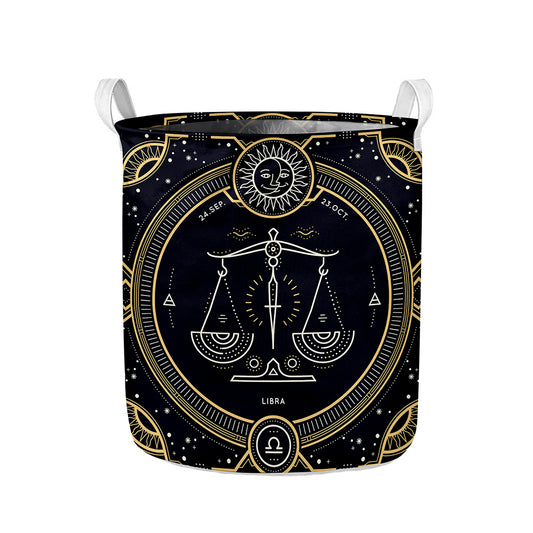 Vintage Libra Zodiac Sign Print Collapsible Laundry Basket