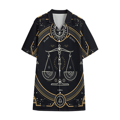 Vintage Libra Zodiac Sign Print Cotton Hawaiian Shirt