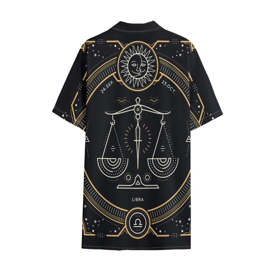 Vintage Libra Zodiac Sign Print Cotton Hawaiian Shirt