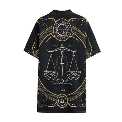 Vintage Libra Zodiac Sign Print Cotton Hawaiian Shirt