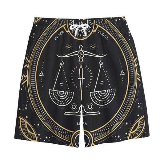 Vintage Libra Zodiac Sign Print Cotton Shorts