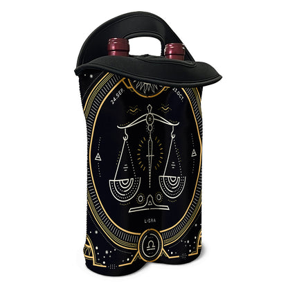 Vintage Libra Zodiac Sign Print Double Neoprene Wine Tote