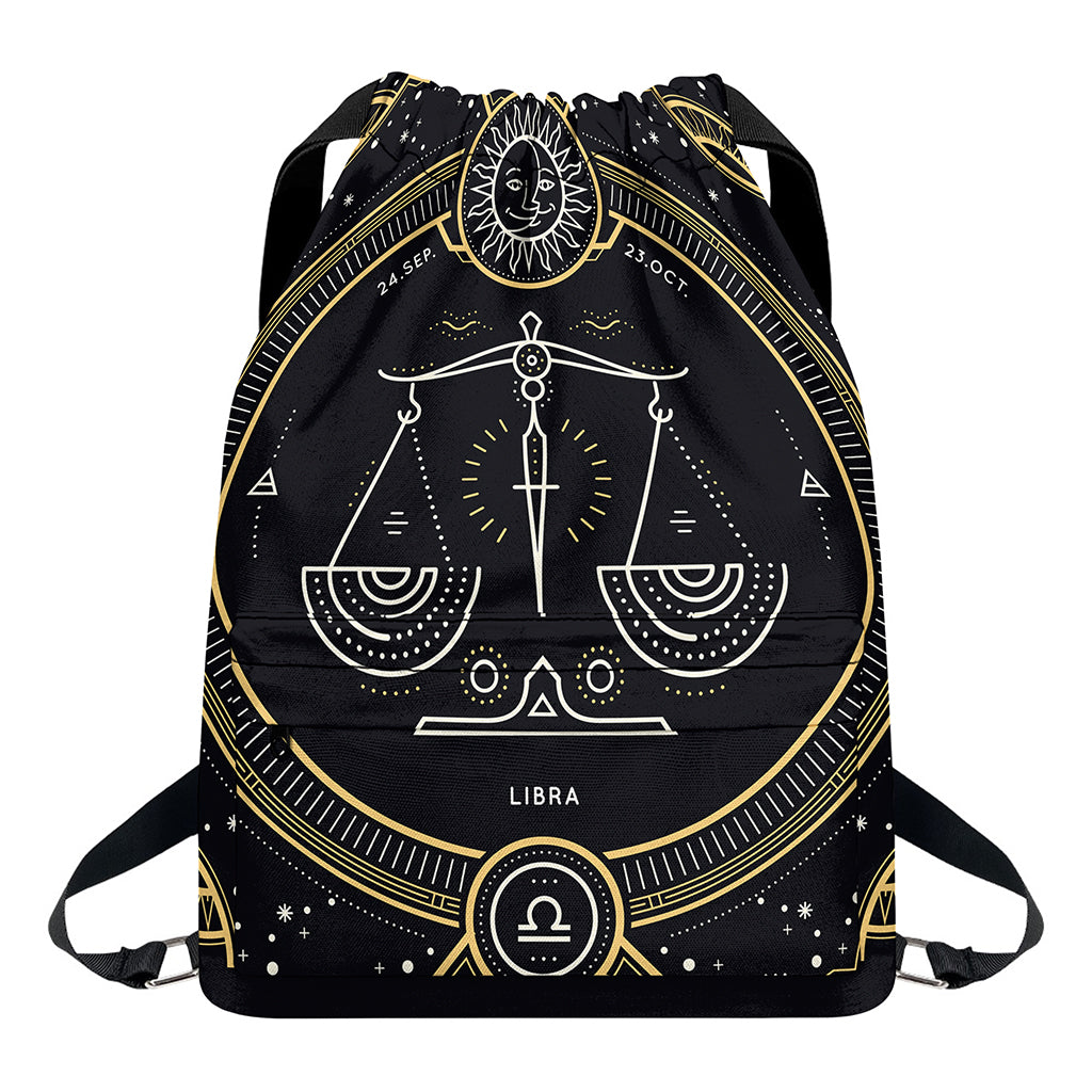 Vintage Libra Zodiac Sign Print Drawstring Backpack