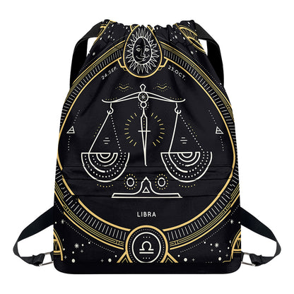 Vintage Libra Zodiac Sign Print Drawstring Backpack