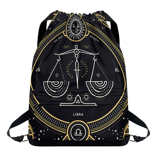 Vintage Libra Zodiac Sign Print Drawstring Backpack