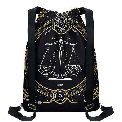 Vintage Libra Zodiac Sign Print Drawstring Backpack