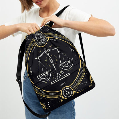 Vintage Libra Zodiac Sign Print Drawstring Backpack