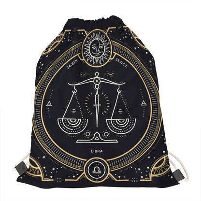 Vintage Libra Zodiac Sign Print Drawstring Bag