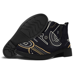 Vintage Libra Zodiac Sign Print Flat Ankle Boots