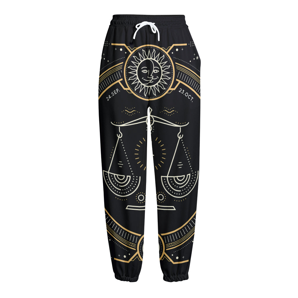 Vintage Libra Zodiac Sign Print Fleece Lined Knit Pants