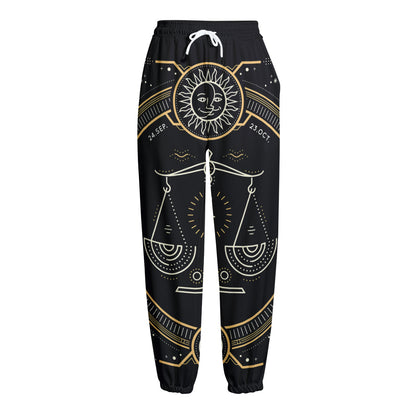 Vintage Libra Zodiac Sign Print Fleece Lined Knit Pants