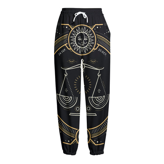 Vintage Libra Zodiac Sign Print Fleece Lined Knit Pants